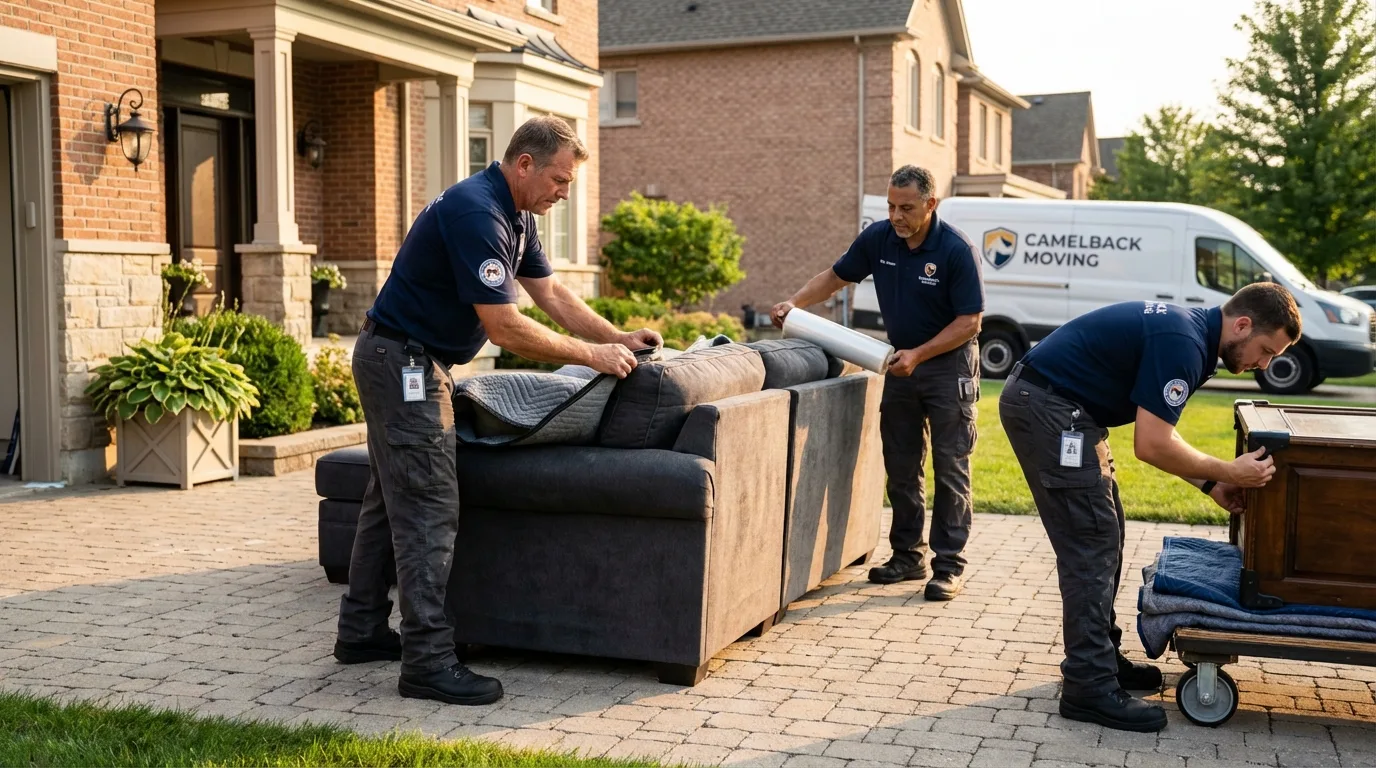 Large estate moving crew wrapping furniture in Woodway, TX
