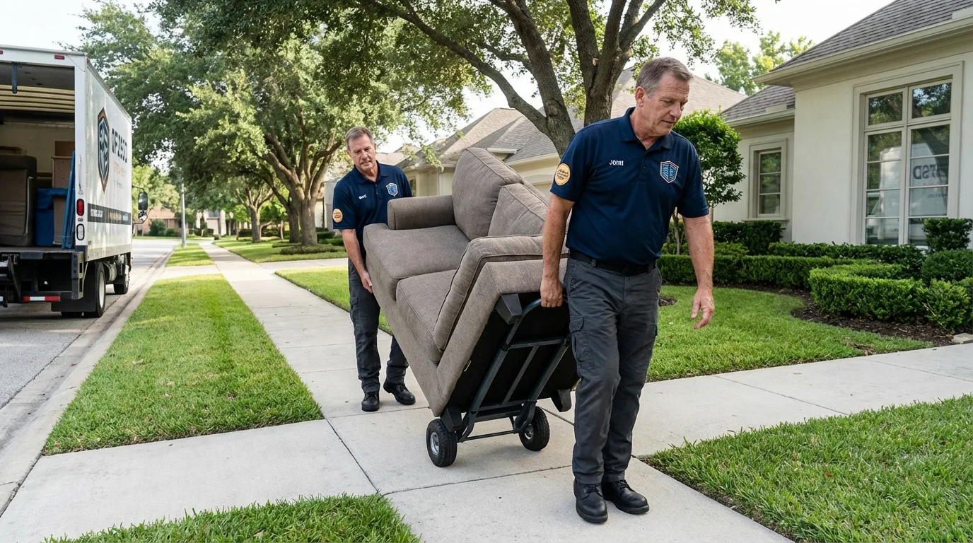 Local residential moving crew loading furniture in Woodway, TX