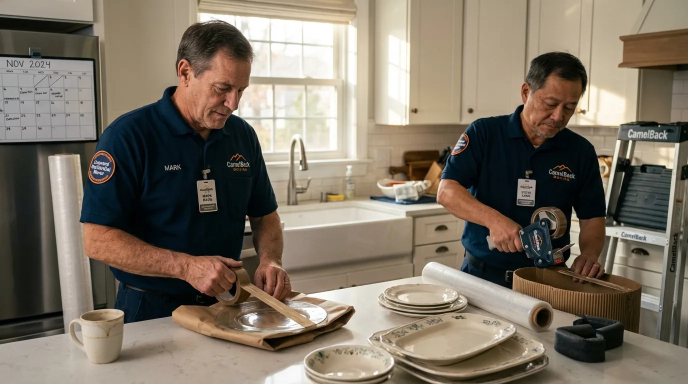 Professional crew packing kitchen dishware in Woodway, TX